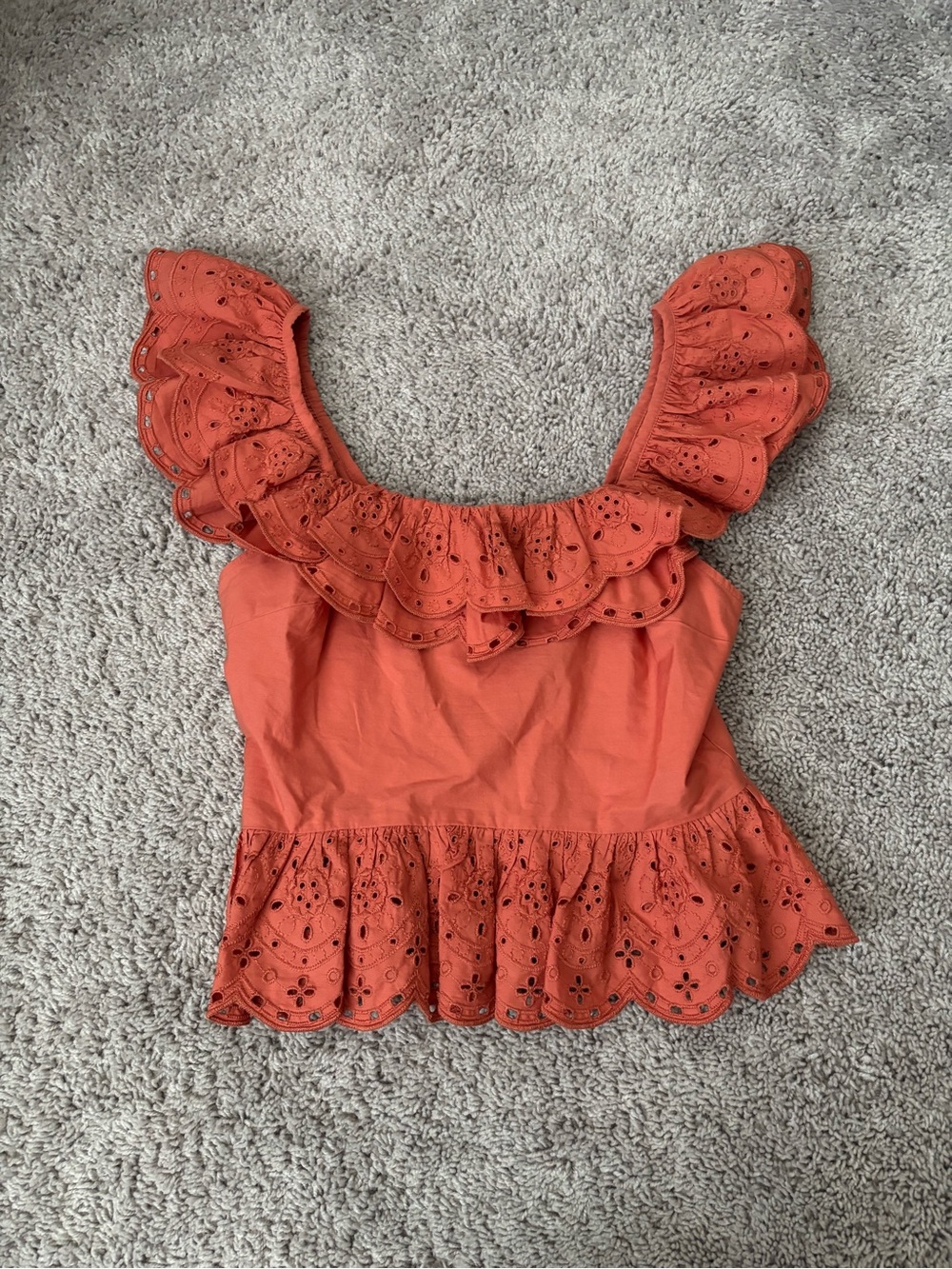 Express Coral Eyelet Ruffle Tank Top